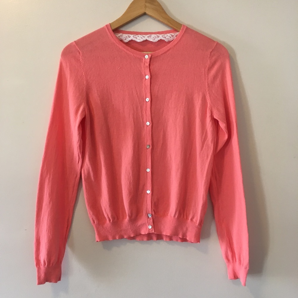 CLOSET CLEAR OUT! Cute Coral cardigan, lace back neck detail